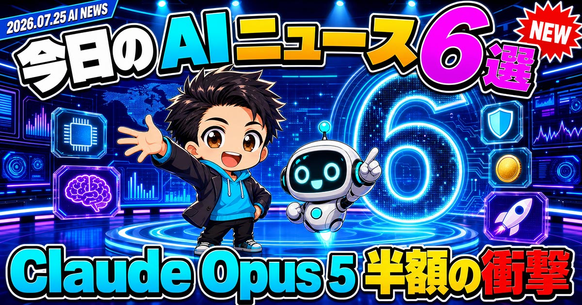 AIニュース6選【7/25】Claude Opus 5が最上位の半額ほか