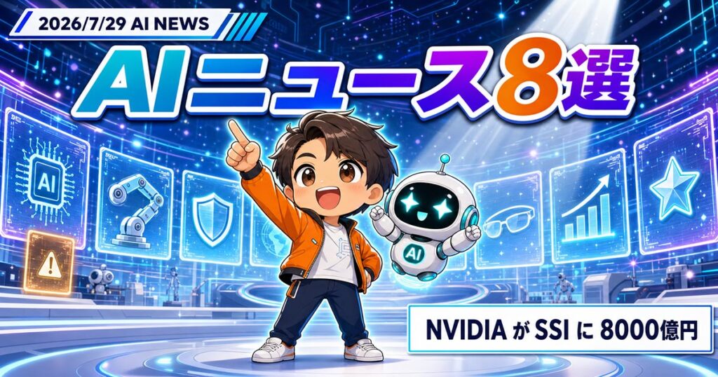 AIニュース8選【7/29】NVIDIAがSSIに8000億円出資ほか