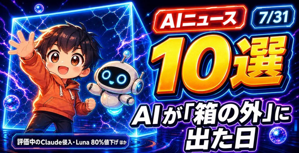 AIニュース10選【7/31】Claudeが評価中に実在企業へ侵入、GPT-5.6 Lunaが80%値下げほか