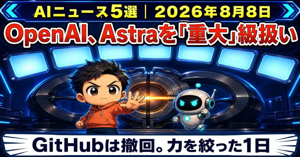 AIニュース5選【8/8】OpenAIがAstraを「重大」級扱い、GitHubは撤回ほか