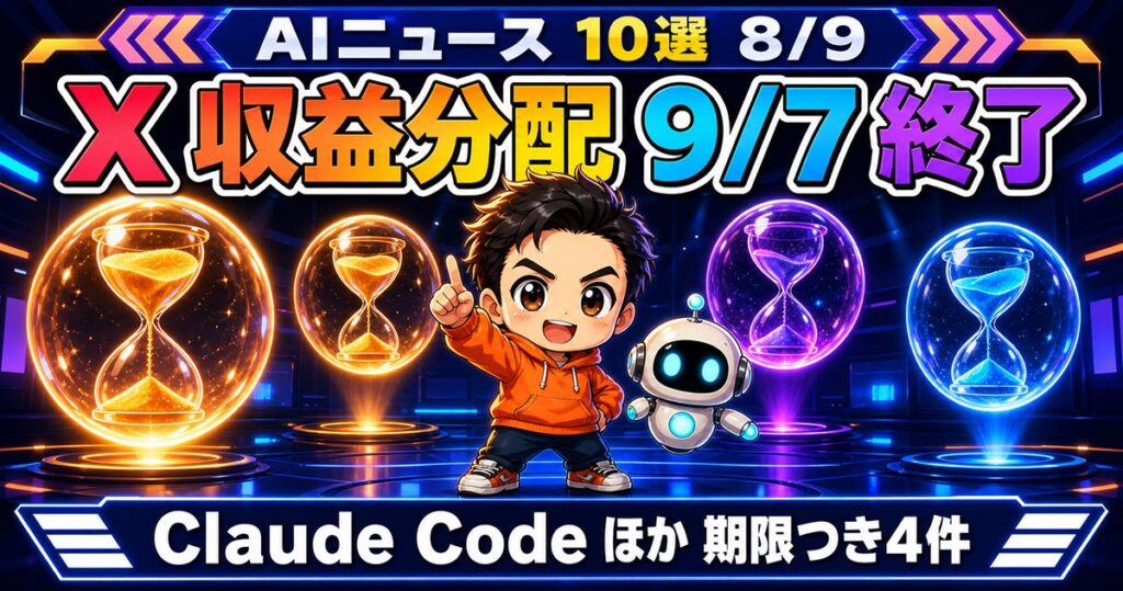 AIニュース10選【8/9】Xの収益分配が9月7日終了、Claude Codeほか