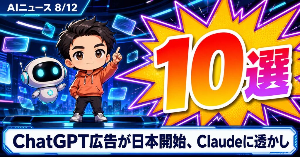 AIニュース10選【8/12】ChatGPT広告が日本開始、Claudeに透かしほか