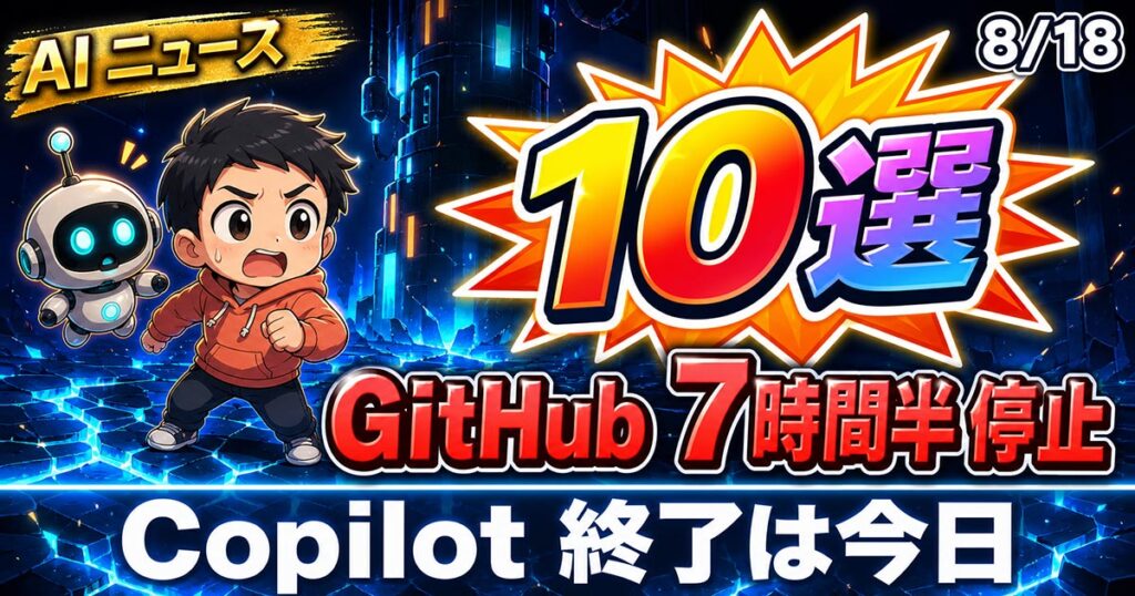 AIニュース10選【8/18】GitHubが7時間半停止、Copilot機能終了は今日ほか
