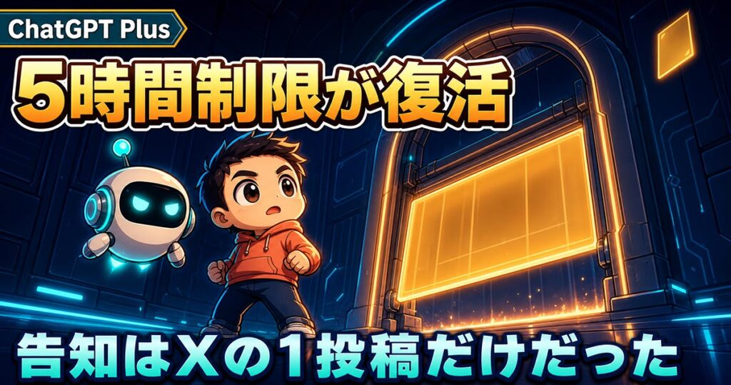 ChatGPT Plusで5時間制限が復活。告知はXの1投稿だけだった