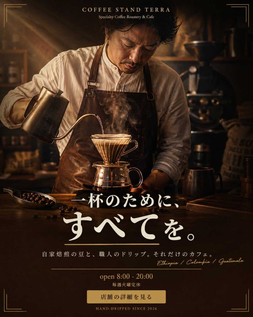 コーヒー広告バナー画像（4:5）プロンプト集