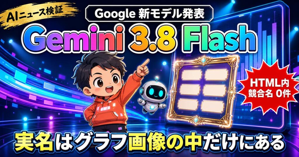 Gemini 3.8 Flashの発表に競合の名前は1つもない。画像の中を除いて