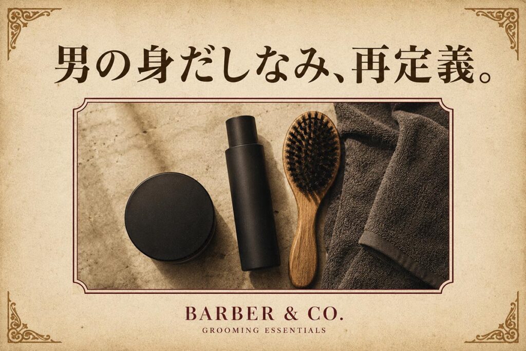メンズ美容広告バナー画像（3:2）プロンプト