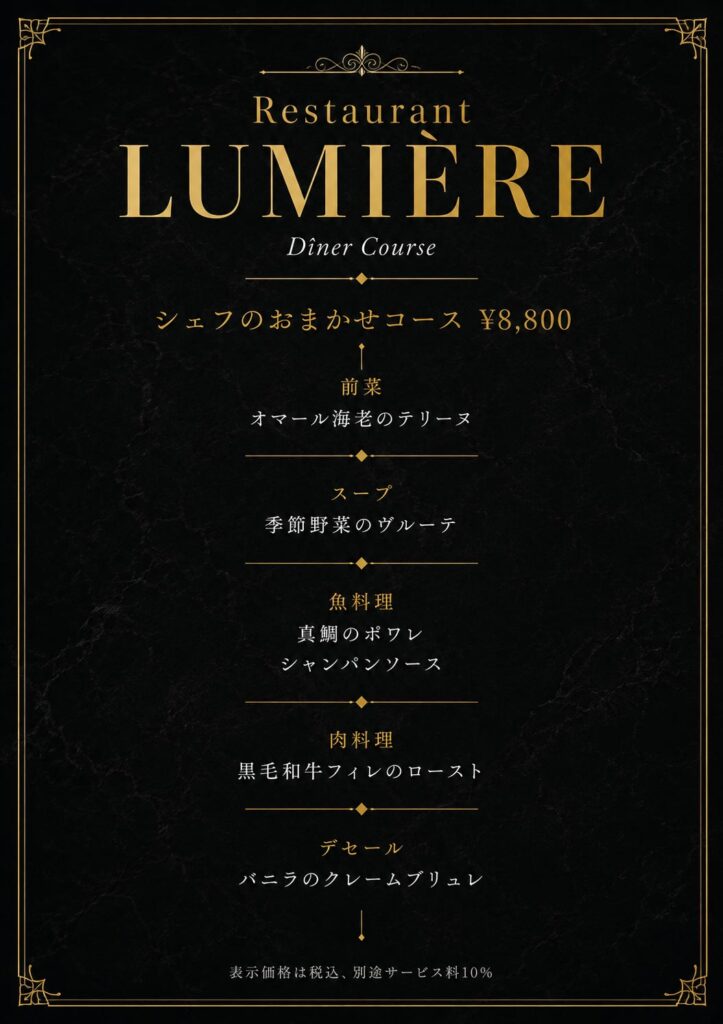 飲食店メニュー画像(A4)プロンプト