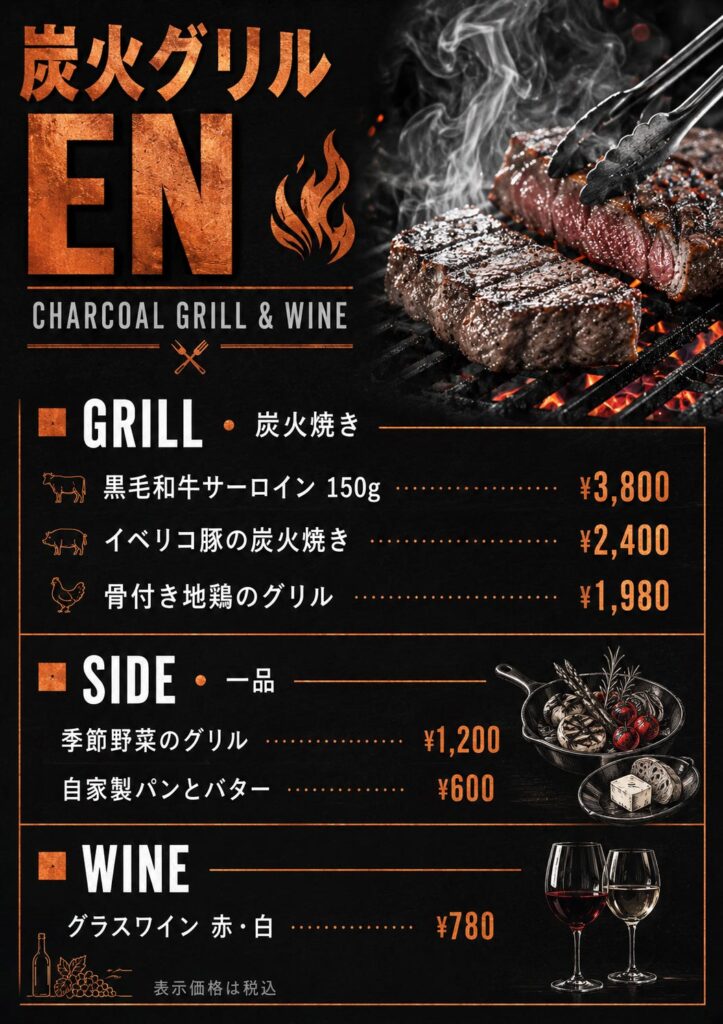 飲食店メニュー画像(A4)プロンプト