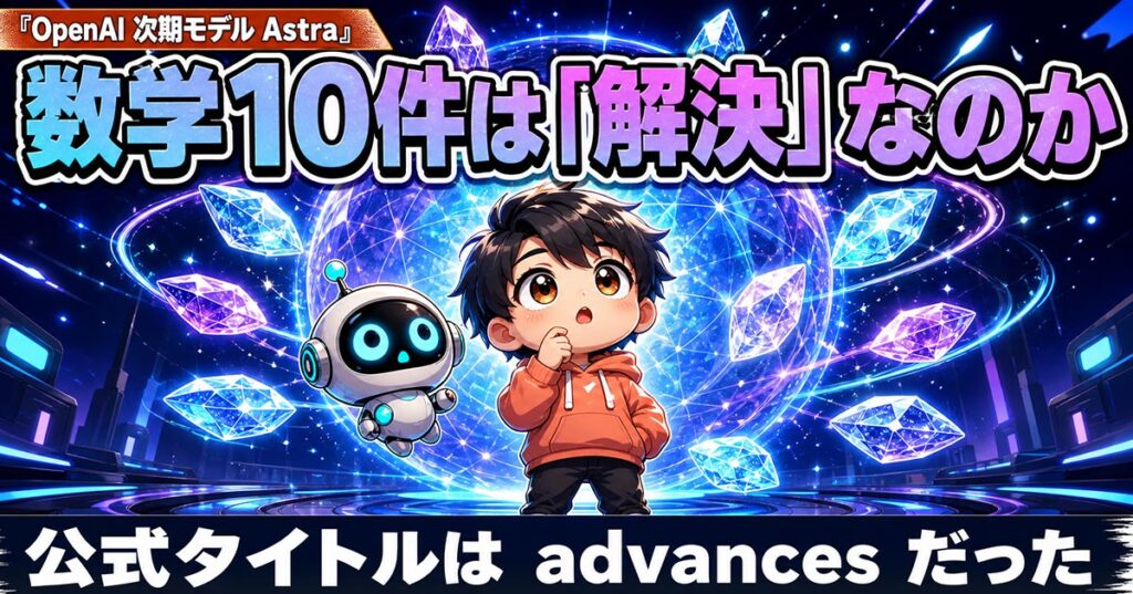 OpenAIの数学10件。原文のadvancesが日本語では「解決」になった