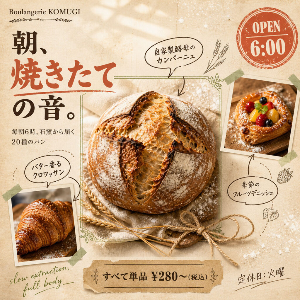 飲食店広告バナー画像（1:1正方形）プロンプト