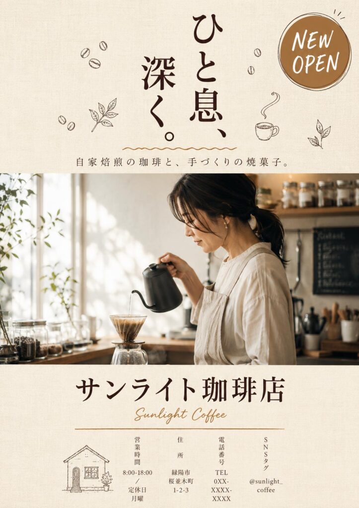 飲食店チラシ画像(A4)プロンプト