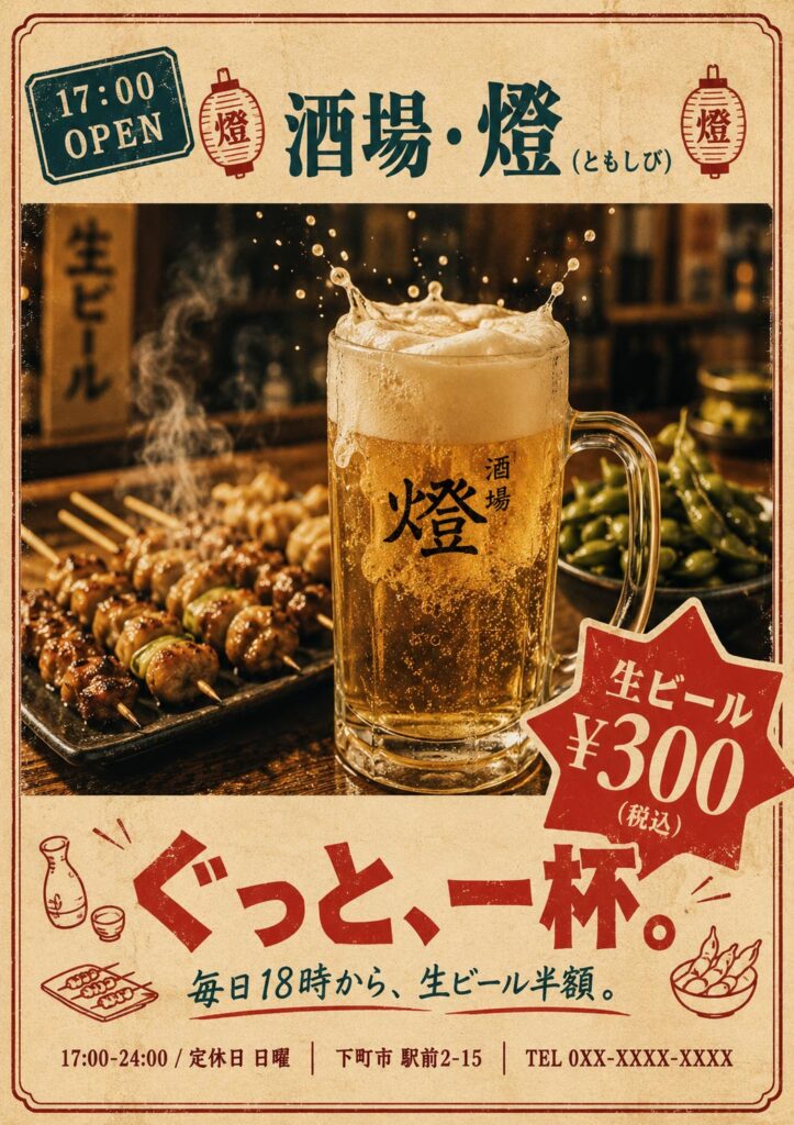 飲食店チラシ画像(A4)プロンプト