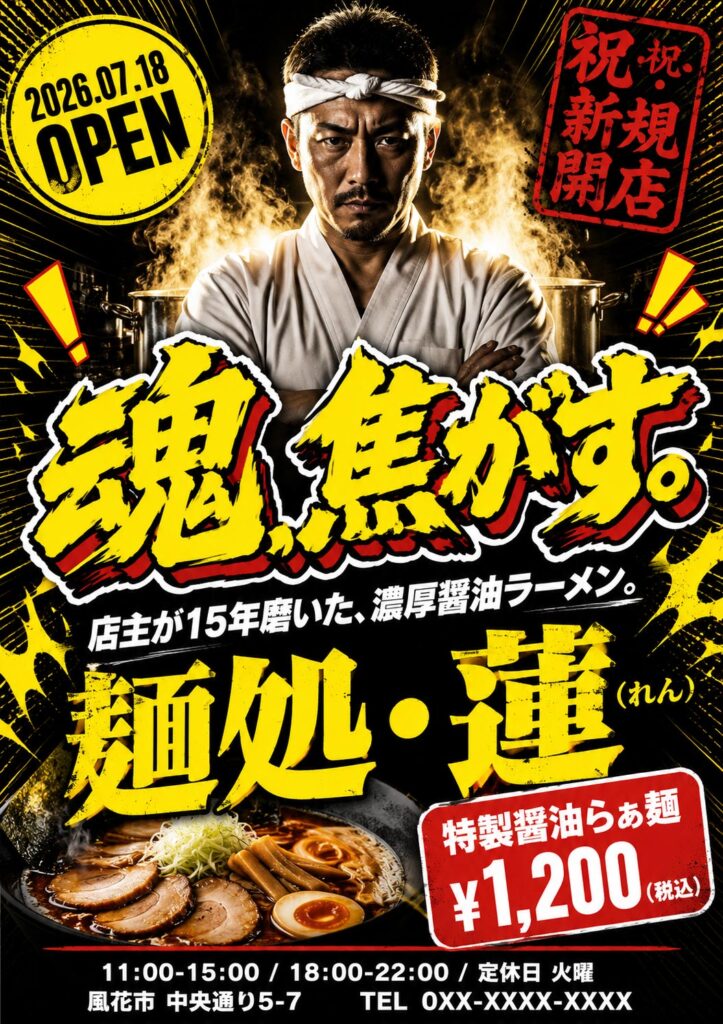 飲食店チラシ画像(A4)プロンプト