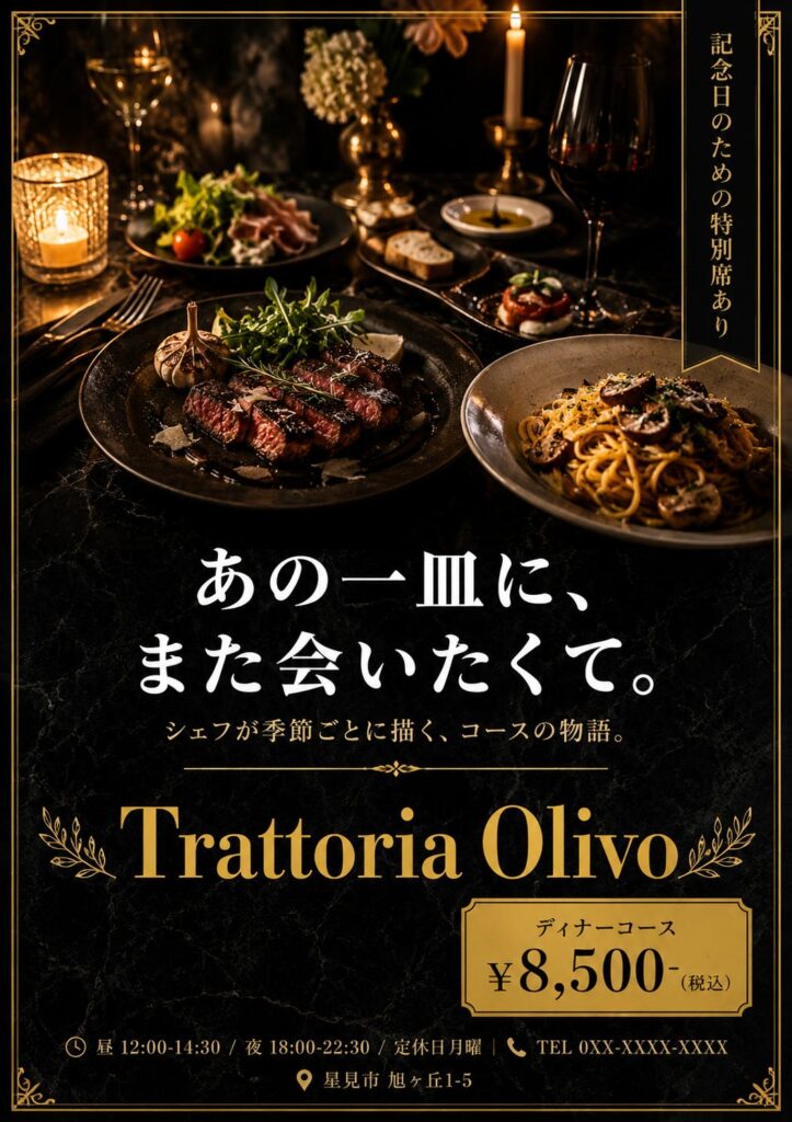 飲食店チラシ画像(A4)プロンプト